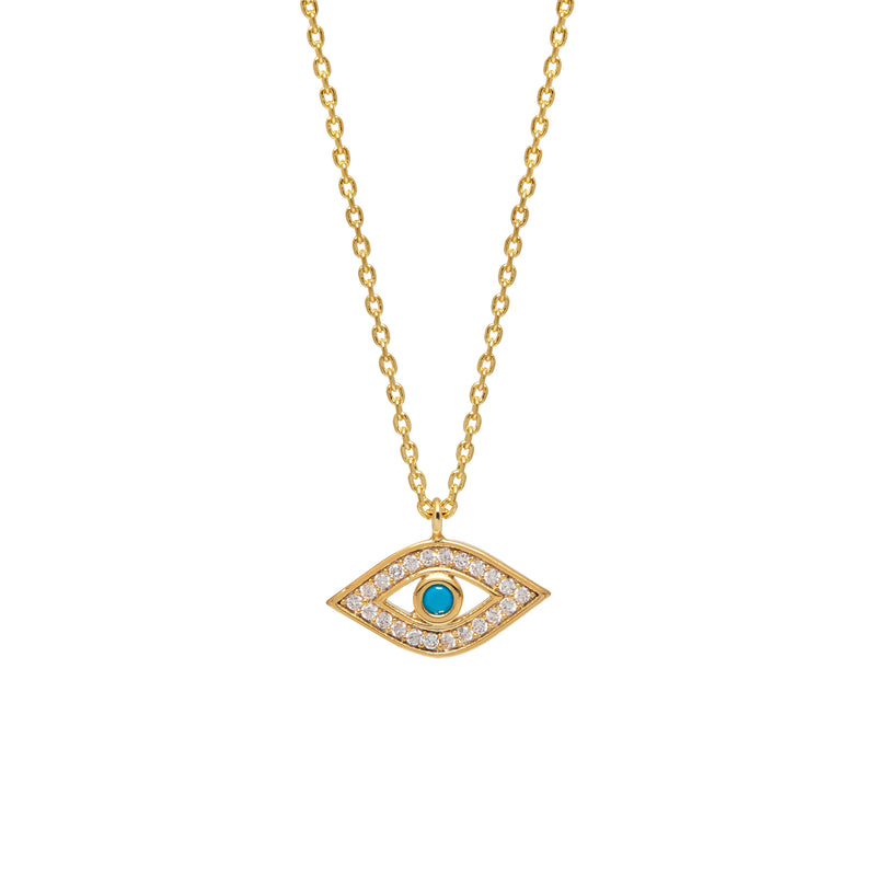 Gold crystal evil eye turquoise stone pendant necklace