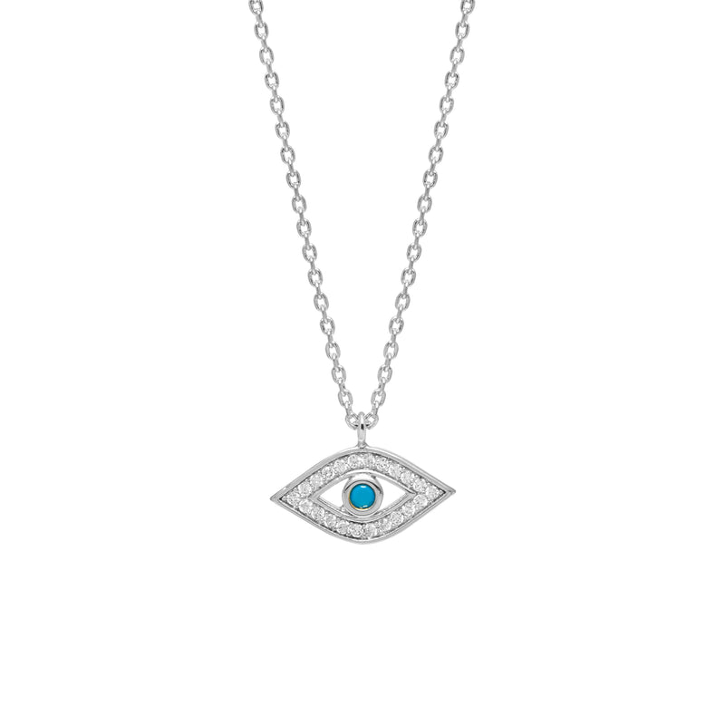 Rhodium crystal evil eye turquoise stone pendant necklace