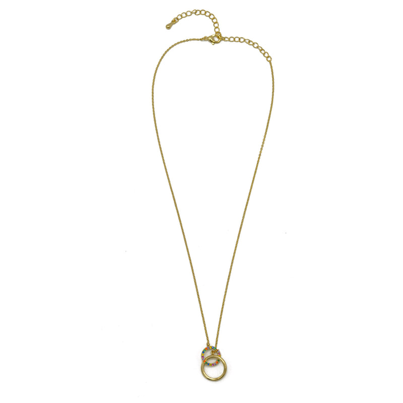 Gold Double circle crystal link necklace