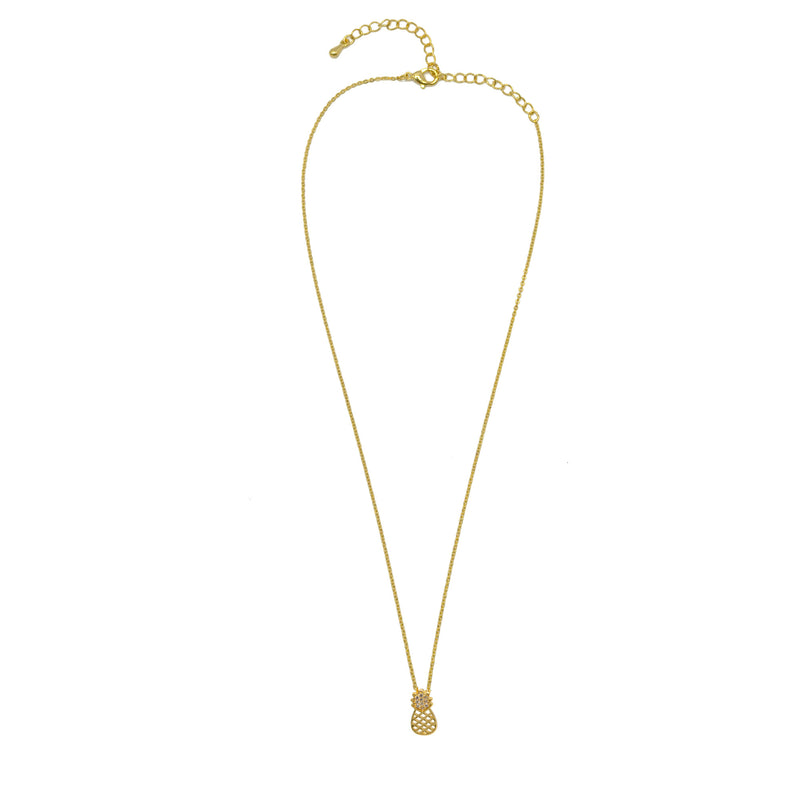 Gold Pinapple Charm Pendant Necklace