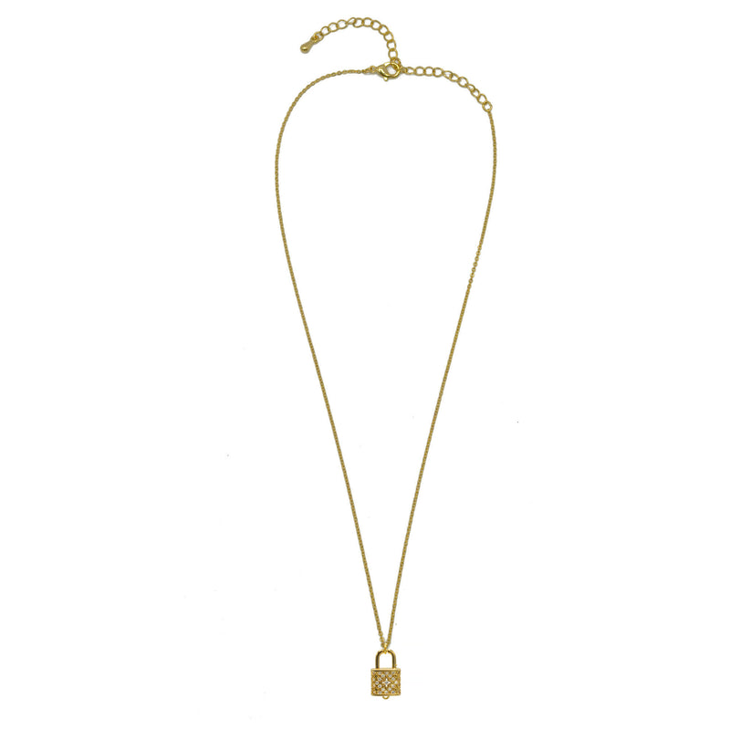 Gold Lock Crystal Charm Pendant Necklace