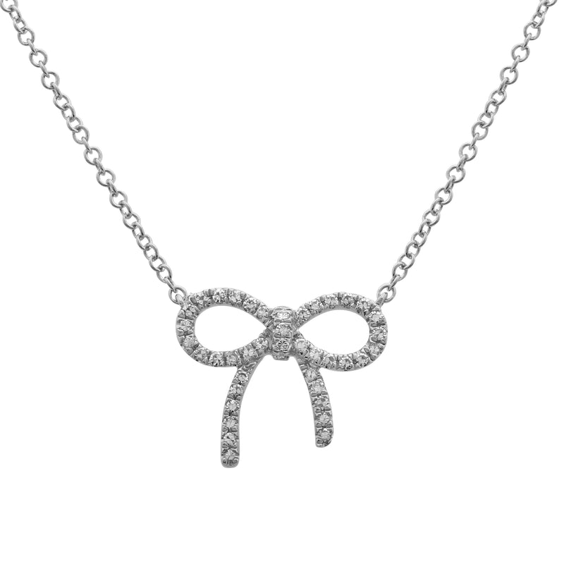 Rhodium Crystal Bow Pendant Necklace