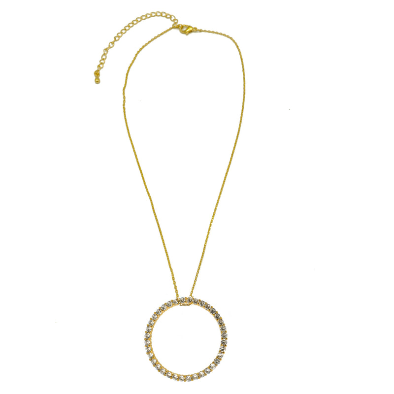 Gold round charm crystal pendant necklace