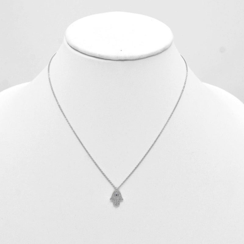 Rhodium crystal Hamsa pendant Necklace