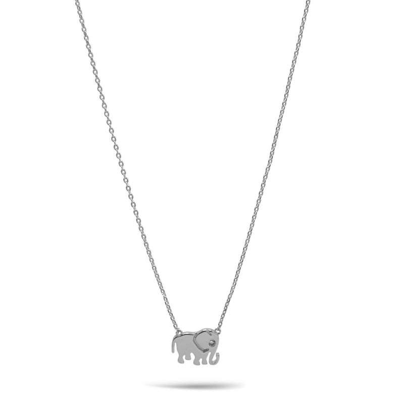 Rhodium Elephant Charm Pendant Necklace