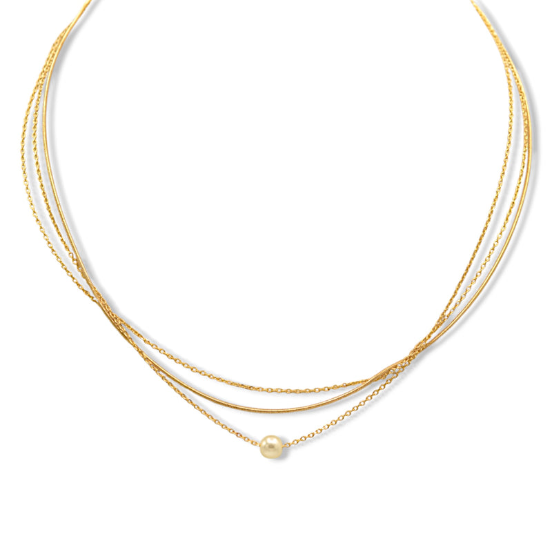 Gold Three-Row Thin Chain Short Necklace –15" Layered Dainty Silver-Tone Jewelry