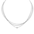 Rhodium Three-Row Thin Chain Short Necklace –15" Layered Dainty Silver-Tone Jewelry