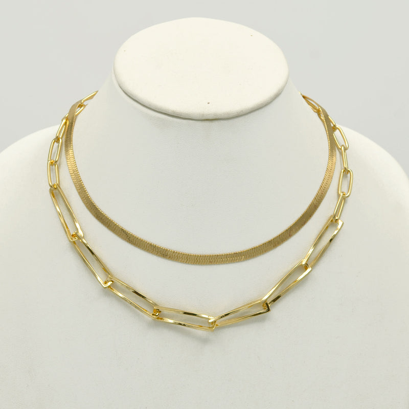 Gold Snake Chain and Curb Chain Necklace set