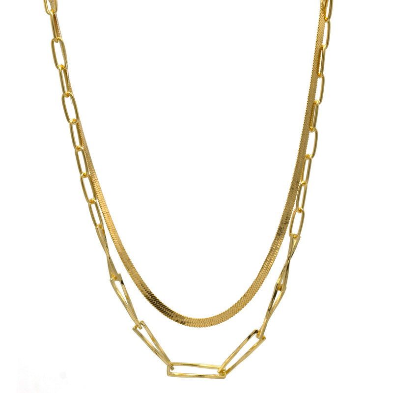 Gold Snake Chain and Curb Chain Necklace set