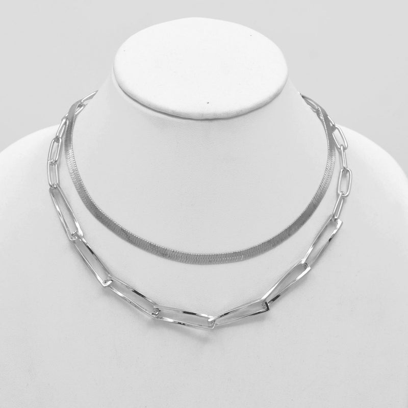 Rhodium Snake Chain and Curb Chain Necklace set