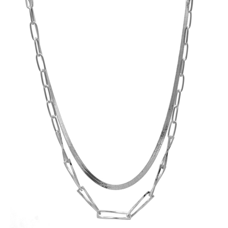 Rhodium Snake Chain and Curb Chain Necklace set