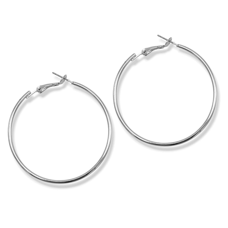 Rhodium Hoop Earrings – Classic Polished Round Hoops, 2" Lightweight Everyday Jewelry