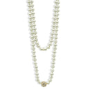 Half White Pearl & Gold Crystal Ball Long Necklace  50"– Elegant Layered Statement Jewelry