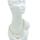 Half White Pearl & Gold Crystal Ball Long Necklace  50"– Elegant Layered Statement Jewelry
