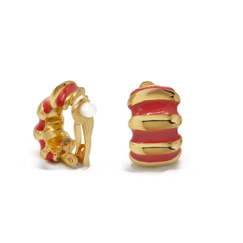 Gold and Red epoxy Shrimp clip-on earrings