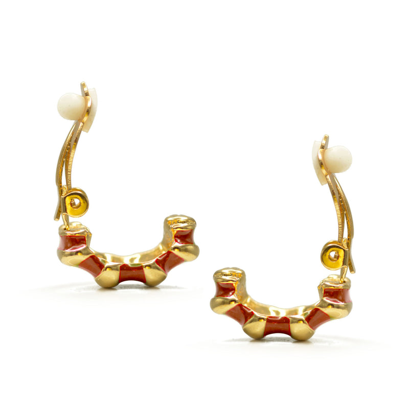 Gold and Red epoxy Shrimp clip-on earrings