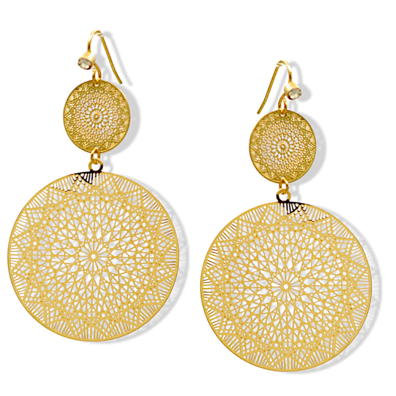 Elegant Gold Filigree Disc Chandelier Earrings