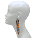Orange,Black and Grey Bohemian Seed Bead Long Tassel Earrings