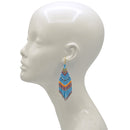 Bohemian Seed Bead Tassel Earring – Blue with Red, Yellow, White & Black Accents 4" long