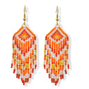 Bohemian Seed Bead Tassel Earring – 4"Orange with Red, Yellow & White Accents