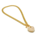 Cream Pearl Gold Heart Charm Pendant With cuban link Chain Necklace 20"
