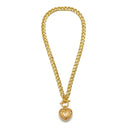 Cream Pearl Gold Heart Charm Pendant With cuban link Chain Necklace 20"