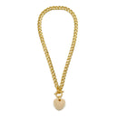 Cream Pearl Gold Heart Charm Pendant With cuban link Chain Necklace 20"