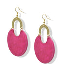 Gold DEEP Magenta Marbled Resin Drop Earrings 3.2"