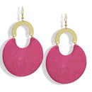 Gold DEEP Magenta Marbled Resin Drop Earrings 3.2"