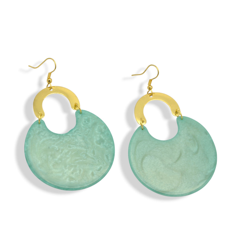 Gold Turquoise Marbled Resin Drop Earrings 3.2"