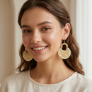 Gold Cream Marbled Resin Drop Earrings – 3.3" Statement Dangles