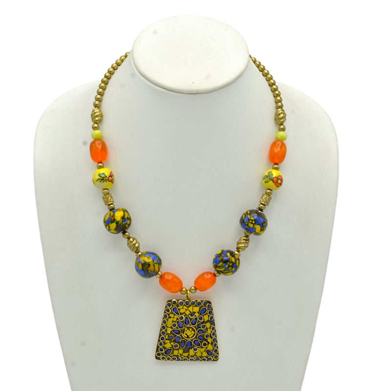 Multi color ceramic bead Pendant Necklace