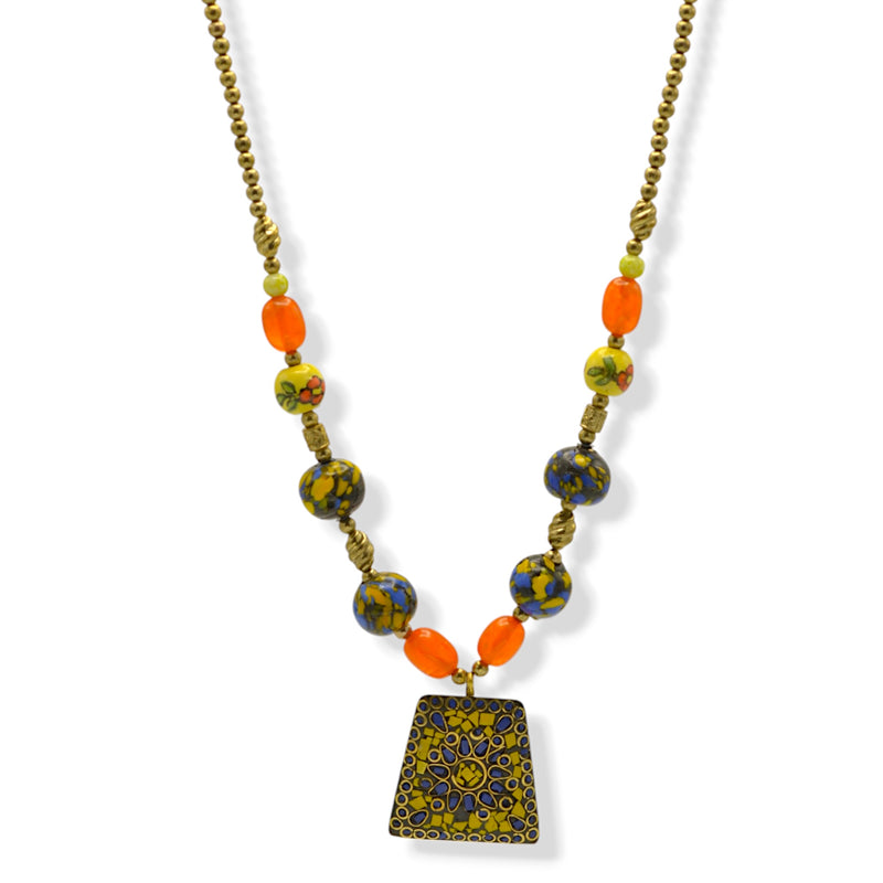 Multi color ceramic bead Pendant Necklace