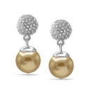 Silver Fire Ball Crystal And Champagine Pearl Drop Earrings