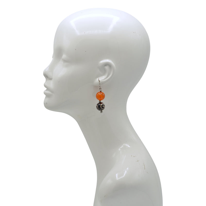 Amber and Brown Beads Drop Earrings