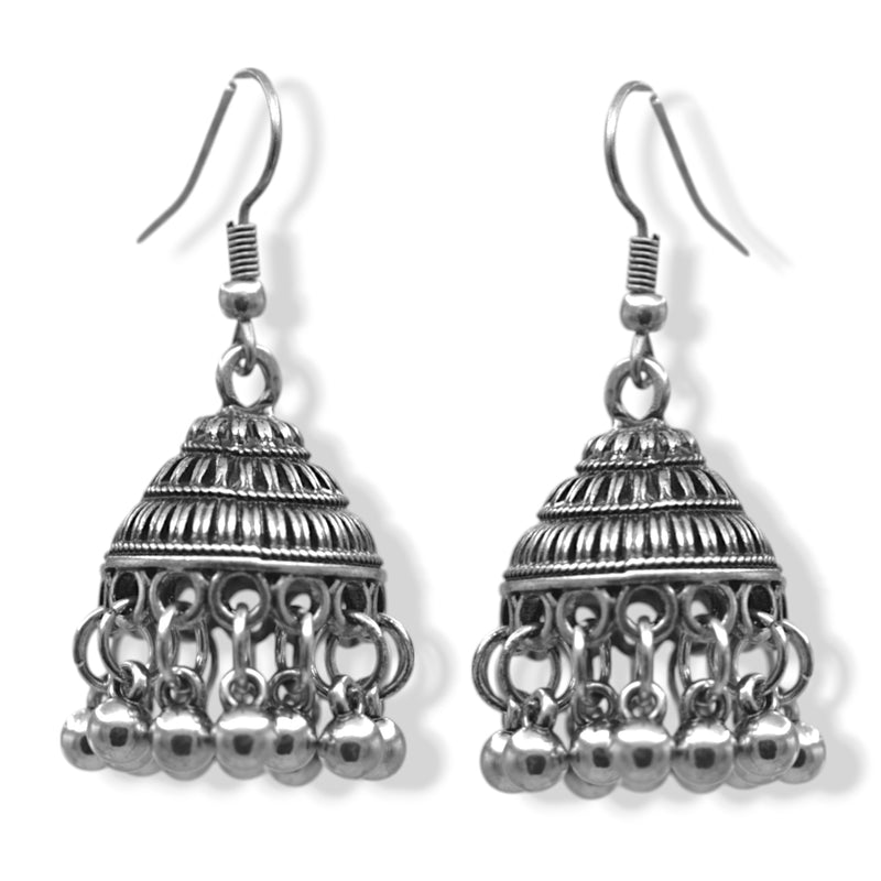 Silver-Tone Metal Indian Jhumka Earrings