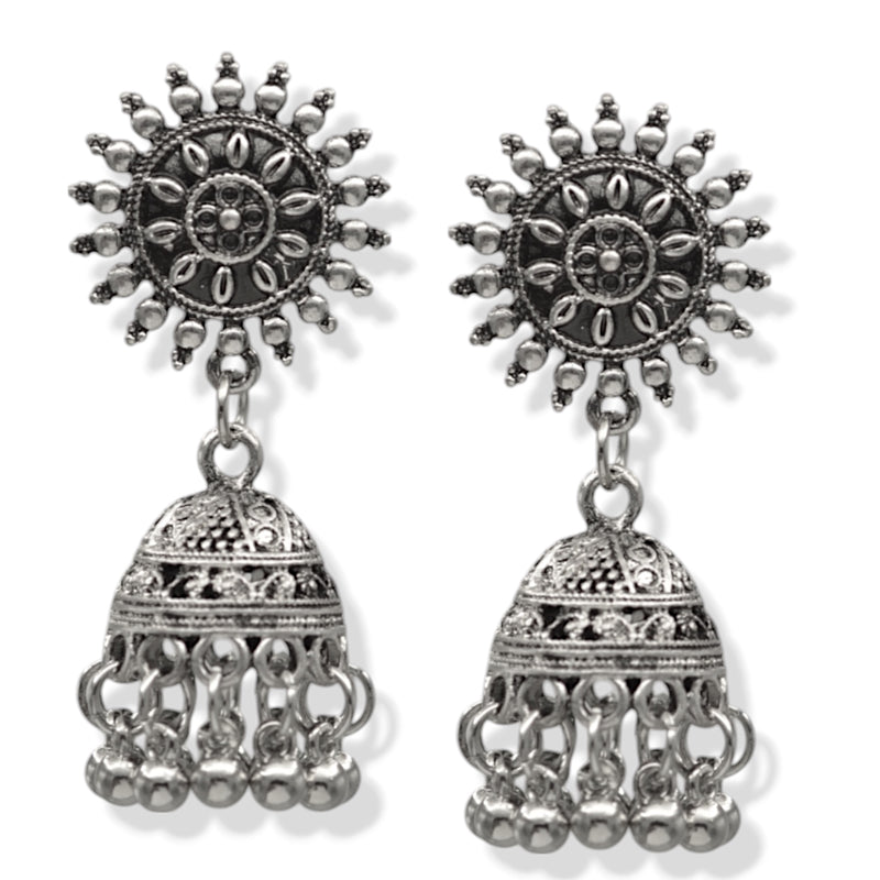 Silver Bead Oxidised Jhumka Earrings - Stylish, Fancy, and Ethnic