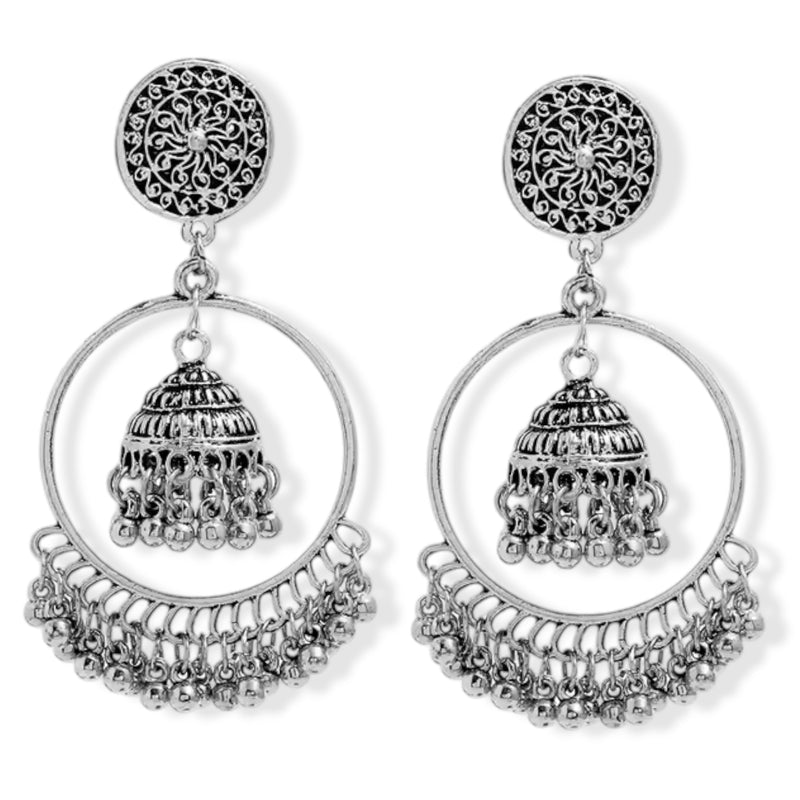 Silver-Tone Metal Indian Jhumka Earrings