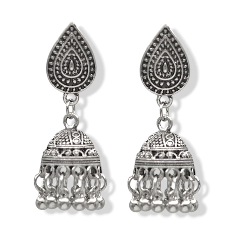 Silver-Tone Metal Indian Jhumka Earrings