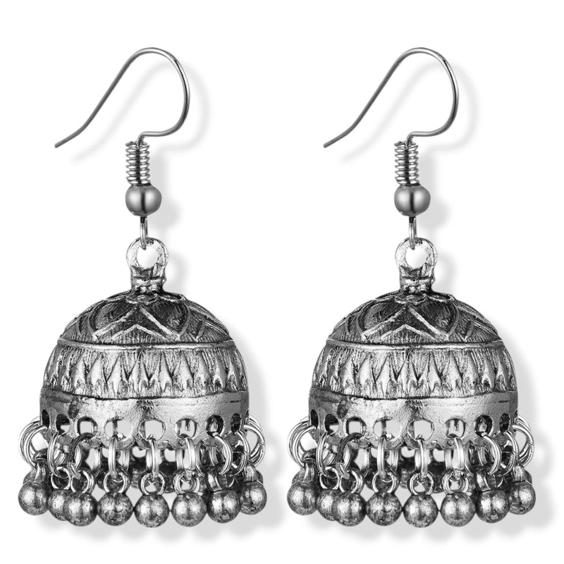 Silver-Tone Metal Indian Jhumka Earrings