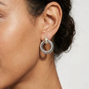 Two-Tone Twisted Cable & Crystal Pave Hoop Stud Earring 1" inch