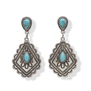 Boho Turquoise & Silver Drop Earrings 1.7"