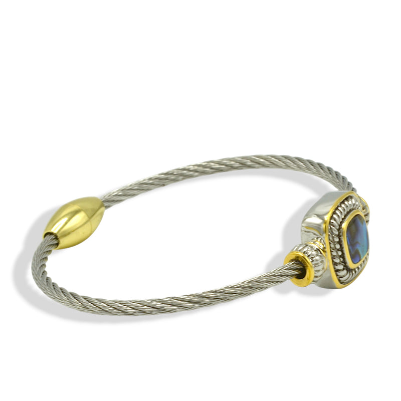 Premium Quality Two Tone Square abalony nature shell Twisted Rope Magnetic Clasp Bracelet