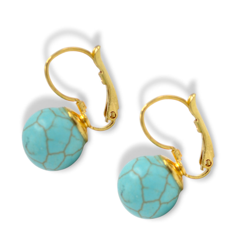 Gold-Tone & Faux Bead Drop Earrings with Lever Back 1"Inch  More Colors Available: Turquoise 🌊, Pink Champaign, Gold ⭐, and Black ⚫