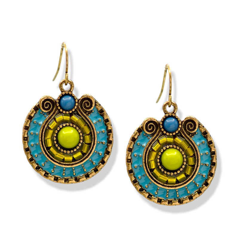 Boho Statement Earrings – Gold Dangle with Intricate Beadwork, 1.5 🎨 Color Options Available:💜 Purple & Gold 🔵 Blue & Olive 🟠 Orange & Brown
