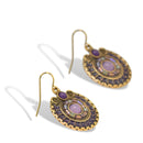 Boho Statement Earrings – Gold Dangle with Intricate Beadwork, 1.5 🎨 Color Options Available:💜 Purple & Gold 🔵 Blue & Olive 🟠 Orange & Brown