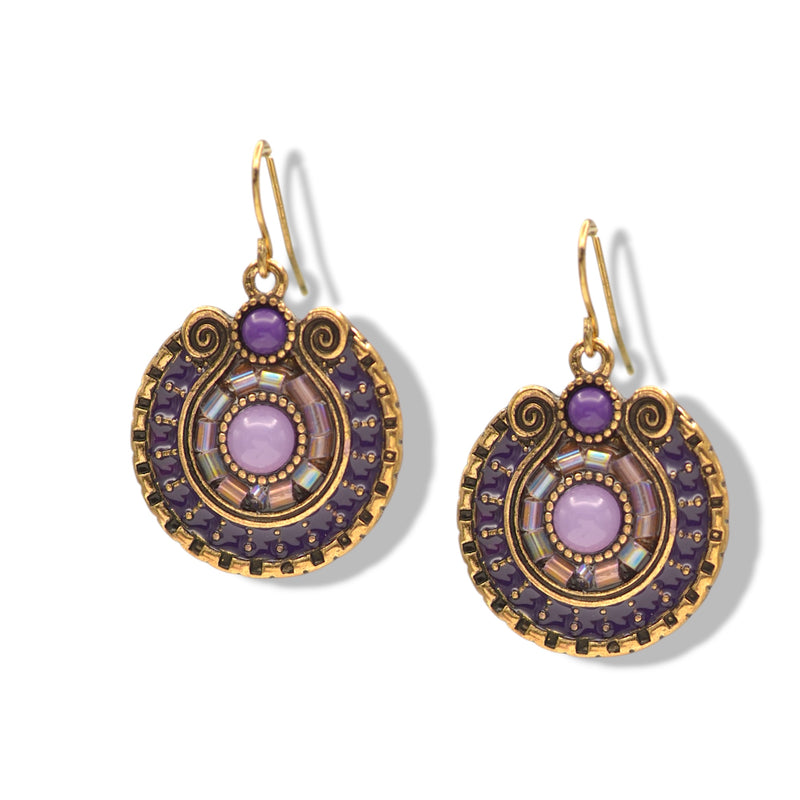 Boho Statement Earrings – Gold Dangle with Intricate Beadwork, 1.5 🎨 Color Options Available:💜 Purple & Gold 🔵 Blue & Olive 🟠 Orange & Brown