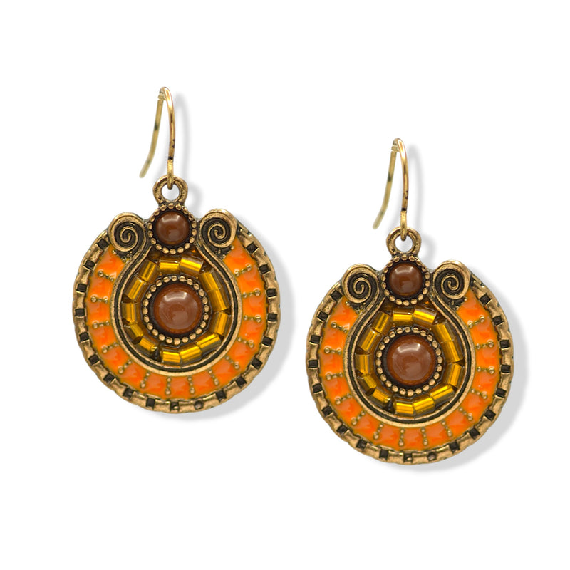 Boho Statement Earrings – Gold Dangle with Intricate Beadwork, 1.5 🎨 Color Options Available:💜 Purple & Gold 🔵 Blue & Olive 🟠 Orange & Brown