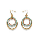 Tri-Tone 3 Geometric Circle Drop Earrings 1.5" - Gold, Silver Turquoise & Rose Gold Layered drop - Trendy Multi-Color Dangle Jewelry