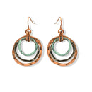 Tri-Tone 3 Geometric Circle Drop Earrings 1.5" - Gold, Silver Turquoise & Rose Gold Layered drop - Trendy Multi-Color Dangle Jewelry